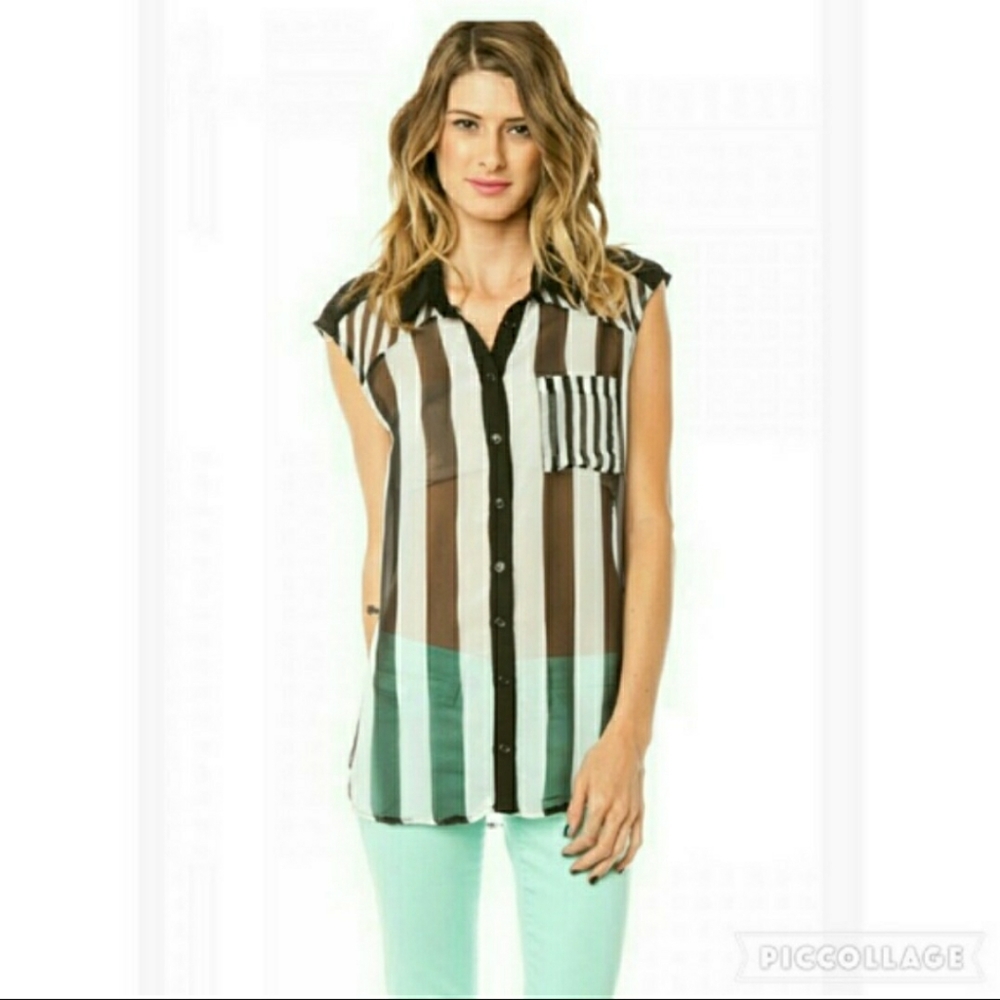 Black & White Stripe Chiffon Top